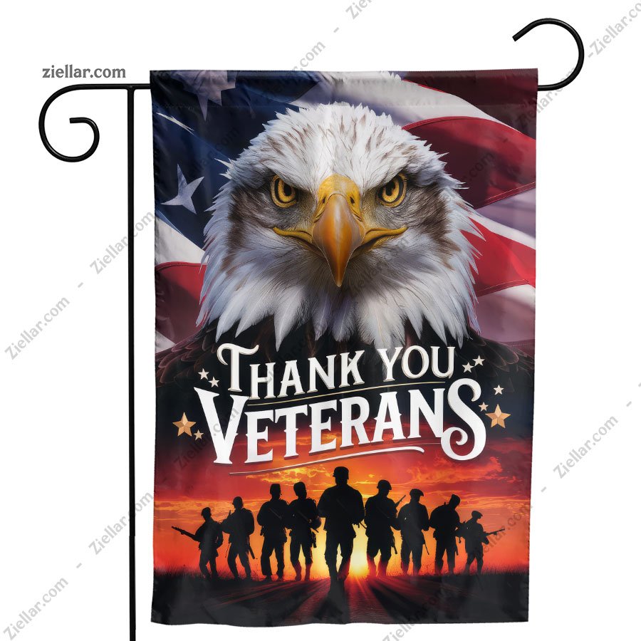 Patriotic Bald Eagle and Soldiers Garden Flag Perfect for Outdoor Decoration
