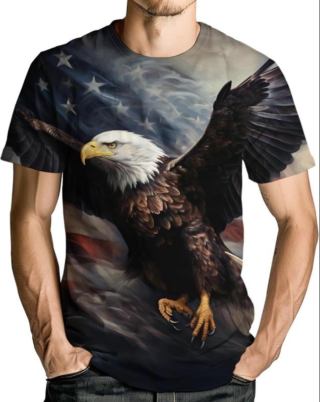 Patriotic American Flag 3D T-Shirt Tee for Men and Women, Novelty Summer Short Sleeve Graphic Top