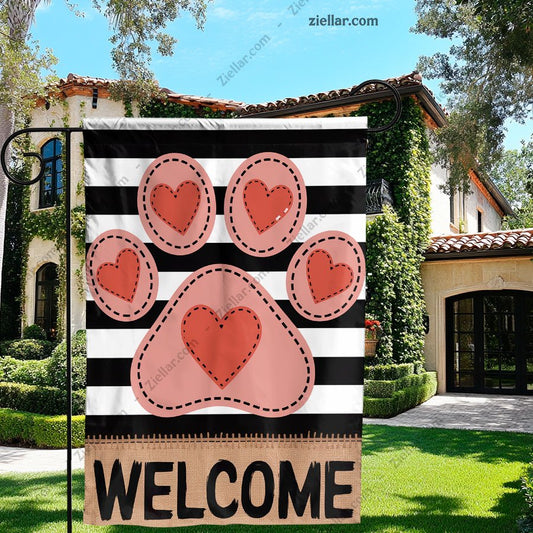 Paw Print Love Hearts Garden Flag 12x18 Inch Double Sided Valentine’s Yard Sign