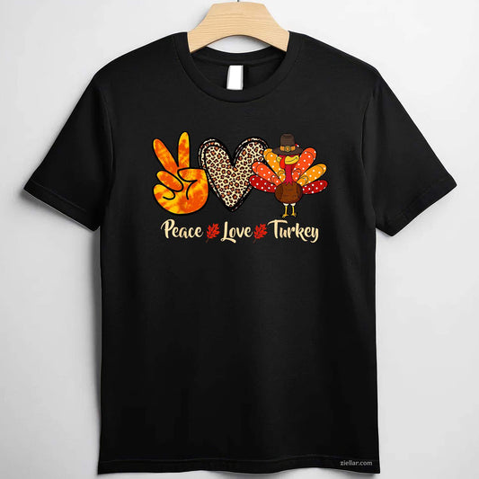 Peace Love Turkey Little Pilgrim Thanksgiving Womens & Girls T-Shirt And Tee With Vintage Style