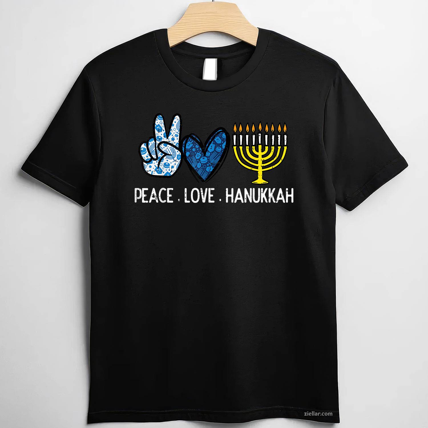 Peace Love Hanukkah Retro Chanukah Jewish Men Women T-Shirt_ A Great Hanukkah Party Tee For All