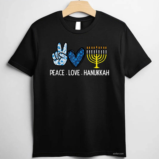 Peace Love Hanukkah Retro Chanukah Jewish Men Women T-Shirt_ A Great Hanukkah Party Tee For All