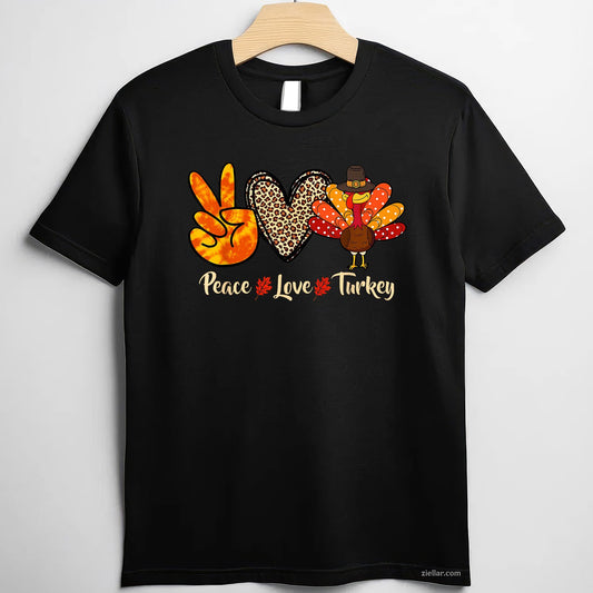 Peace Love Turkey Tee and T-Shirt, Little Pilgrim Thanksgiving T-Shirt Gift for Women Adults