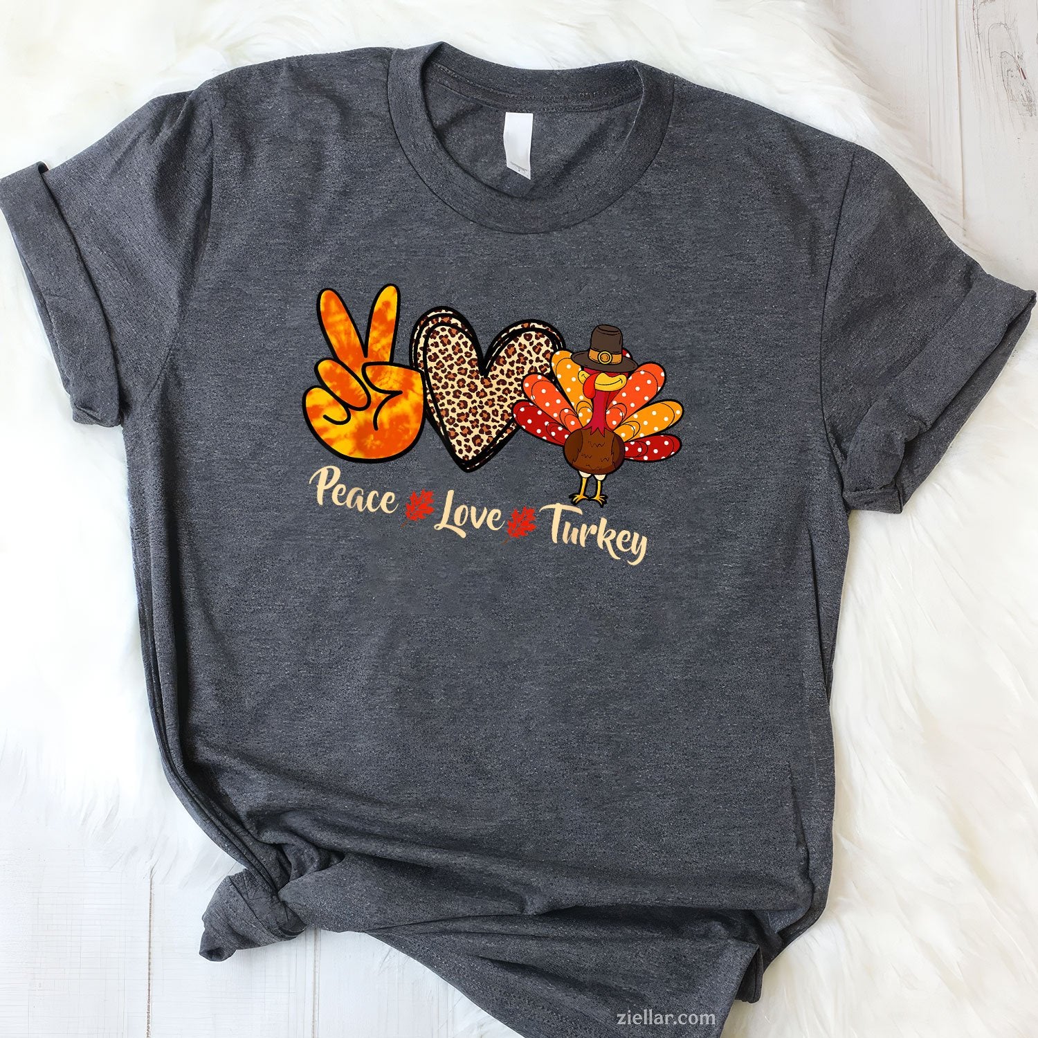 Peace Love Turkey Tee and T-Shirt, Little Pilgrim Thanksgiving T-Shirt Gift for Women Adults