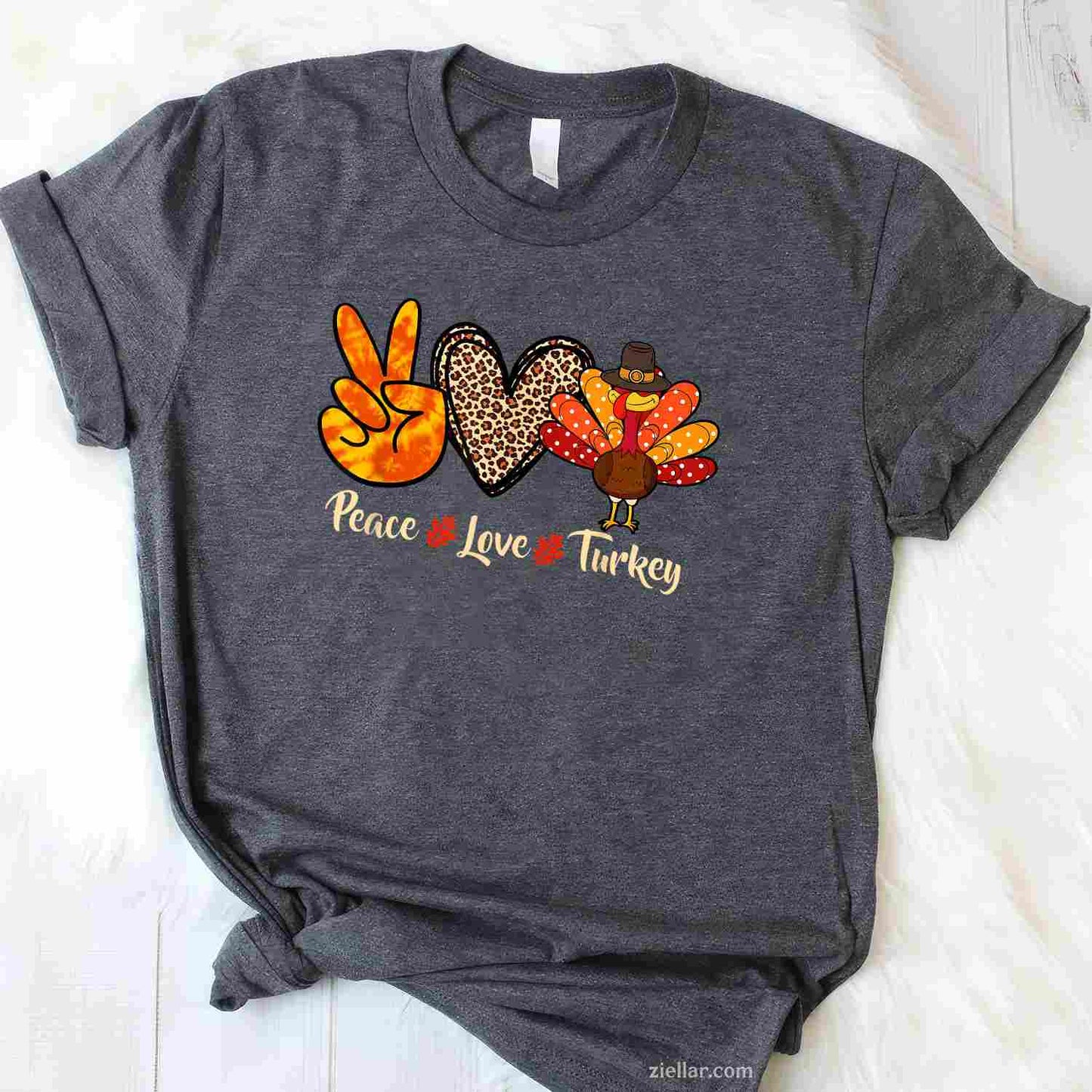 Peace Love Turkey Little Pilgrim Thanksgiving Womens & Girls T-Shirt And Tee With Vintage Style