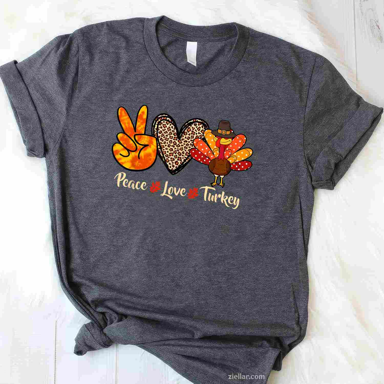 Peace Love Turkey Little Pilgrim Thanksgiving Womens & Girls T-Shirt And Tee With Vintage Style
