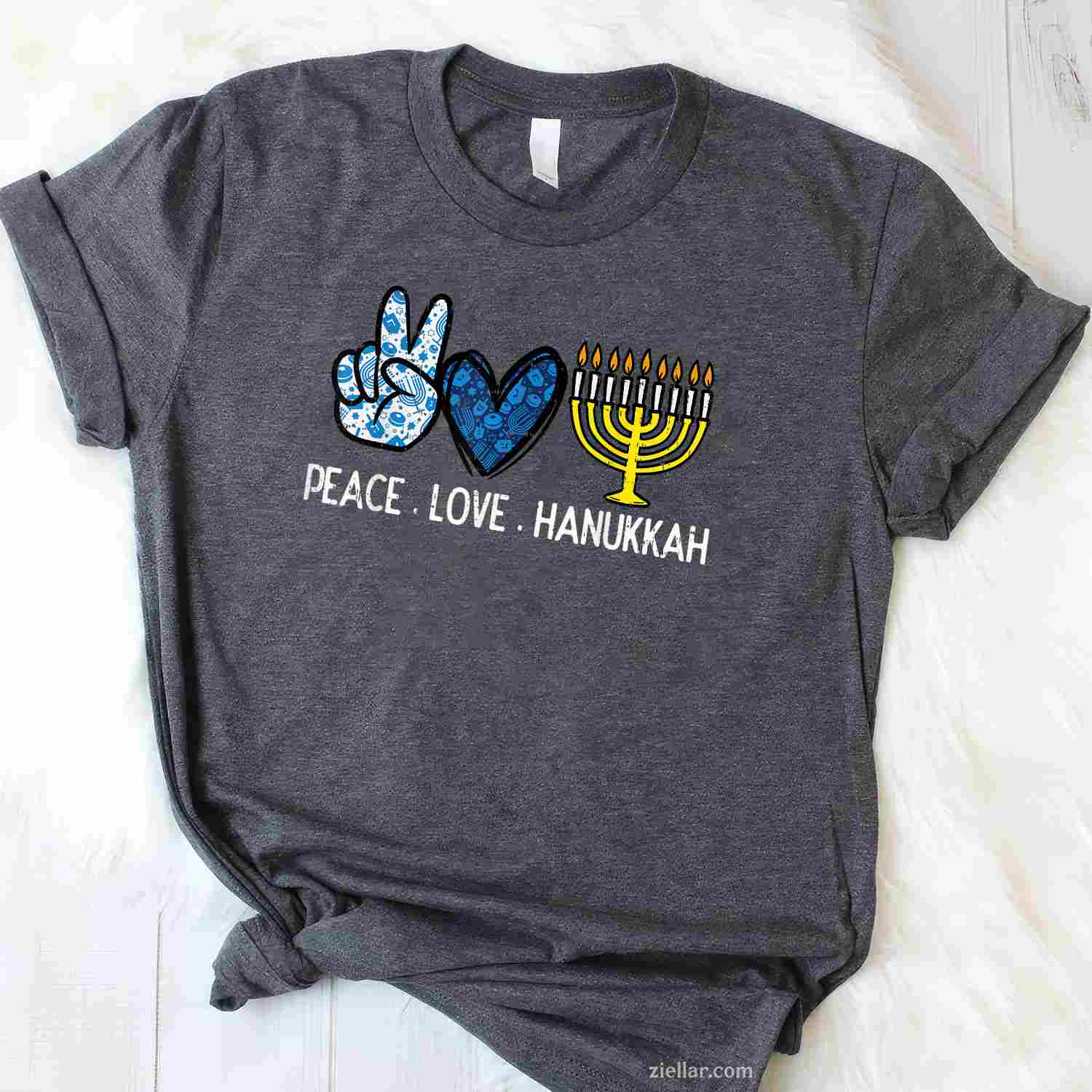 Peace Love Hanukkah Retro Chanukah Jewish Men Women T-Shirt_ A Great Hanukkah Party Tee For All