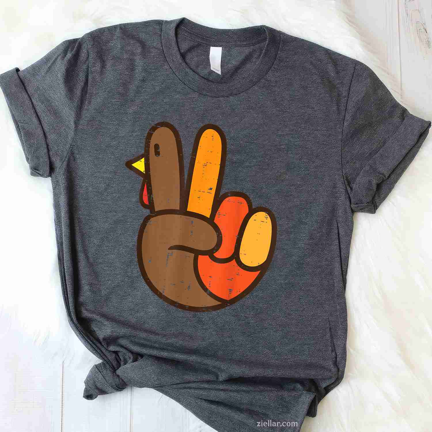 Peace Sign Turkey Hand Cool Thanksgiving Hippie Men Women T-Shirt and Tee for Adults Men Women Unisex
