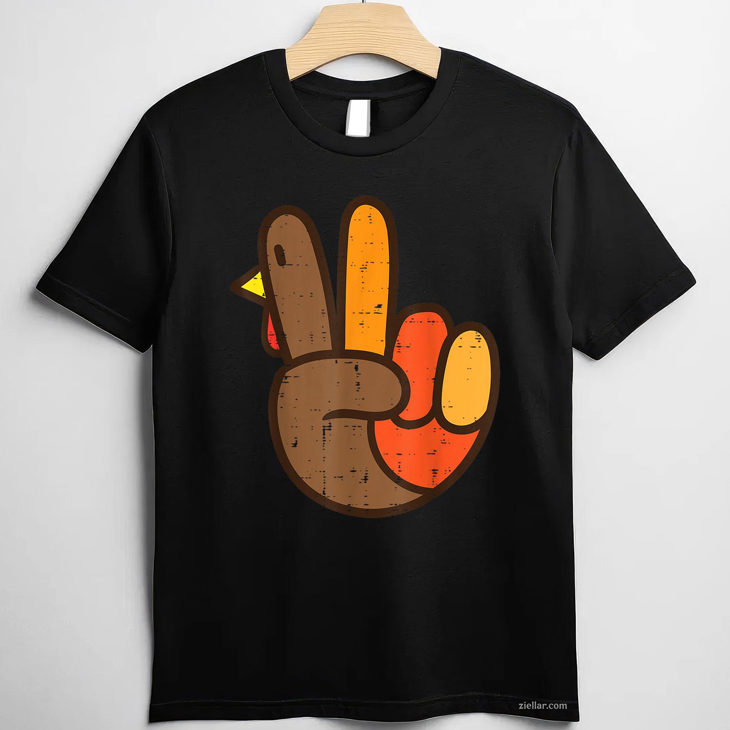 Peace Sign Turkey Hand Cool Thanksgiving Hippie Men Women T-Shirt and Tee for Adults Men Women Unisex