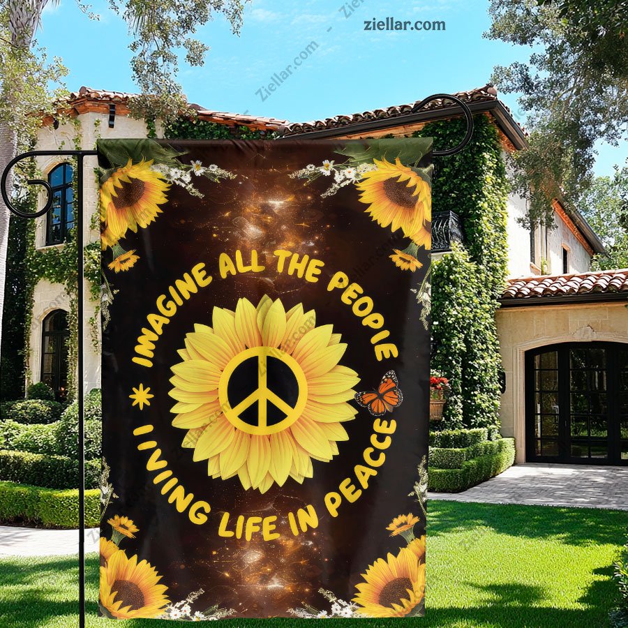 Peace Sunflower Garden Flag with Butterfly Cosmic Glow Outdoor Yard Decor Art