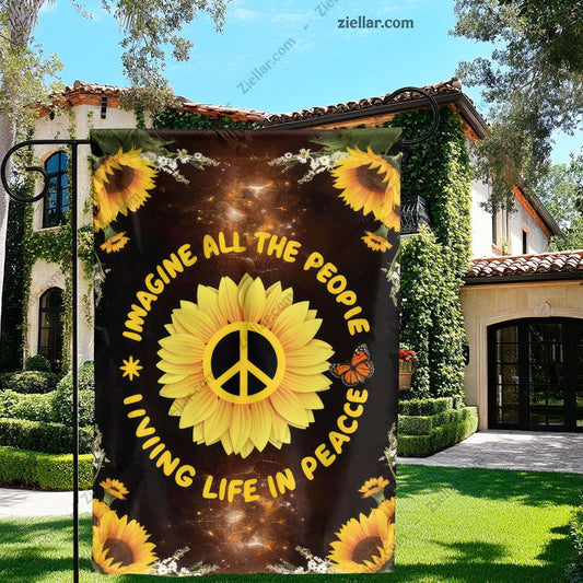Peace Sunflower Garden Flag with Butterfly Cosmic Glow Outdoor Yard Decor Art