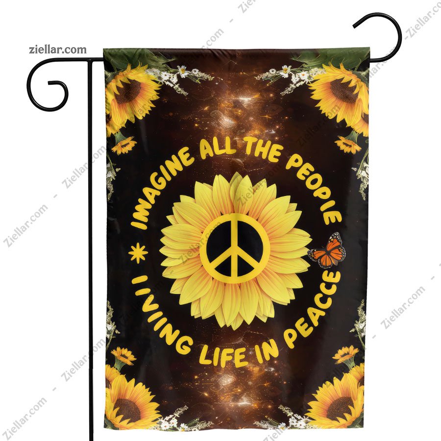 Peace Sunflower Garden Flag with Butterfly Cosmic Glow Outdoor Yard Decor Art