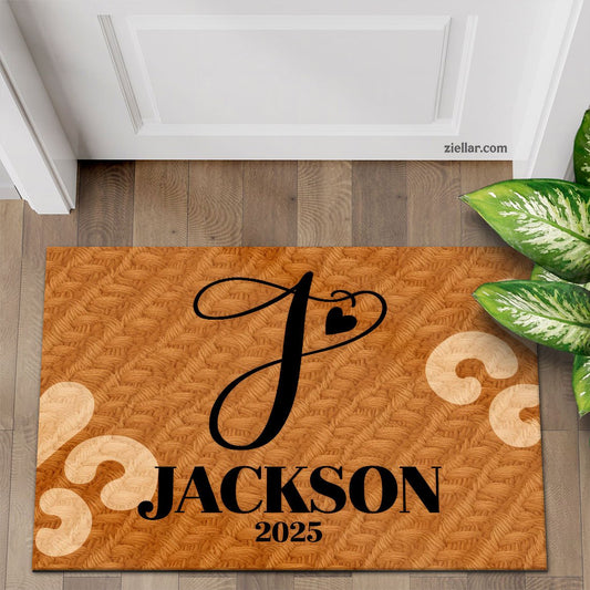 Personalized Initial J Heart Doormat Custom Text Rug for Front Door Decor