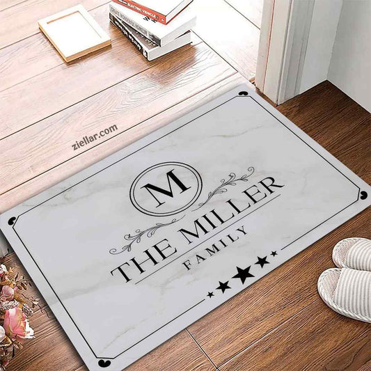 Personalized Doormat with Elegant Marble Look and Family Name Initial