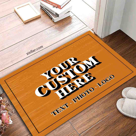 Personalized Orange Doormat with Bold White Lettering, Unique Entry Accent