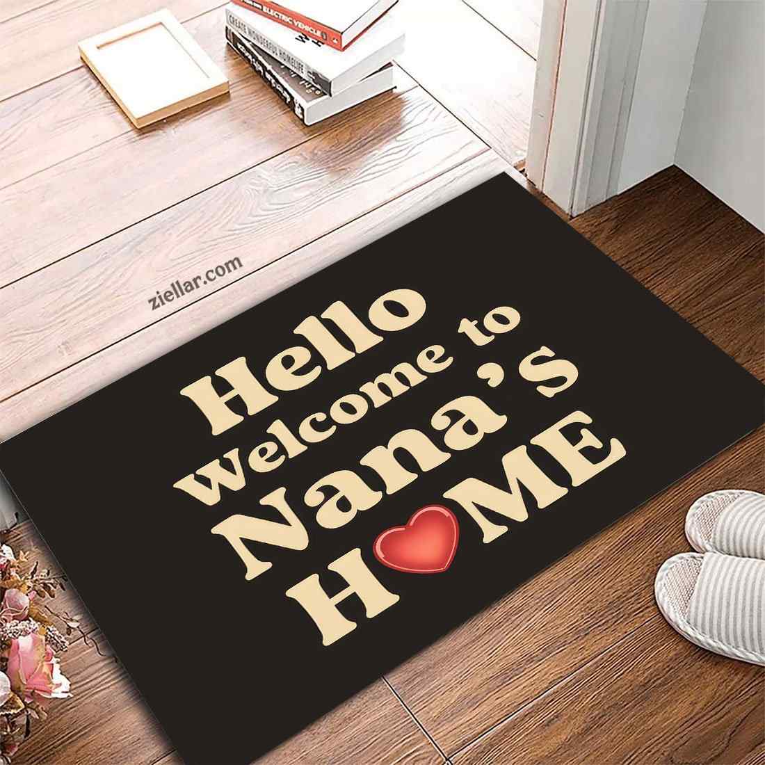 Personalized Doormat for Nana's Home, Black Background with Heart Accent