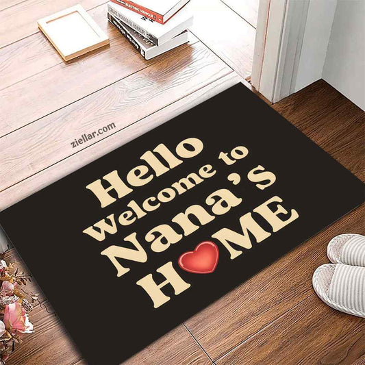 Personalized Doormat for Nana's Home, Black Background with Heart Accent