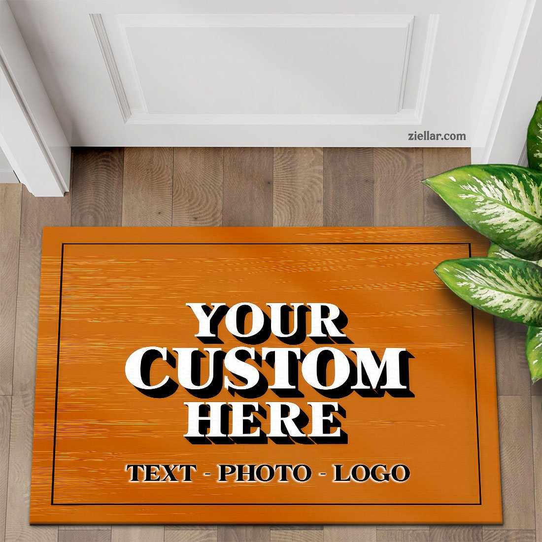 Personalized Orange Doormat with Bold White Lettering, Unique Entry Accent