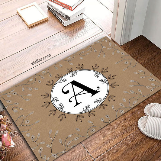 Personalized Initial A Floral Monogram Doormat Custom Rug for Front Door