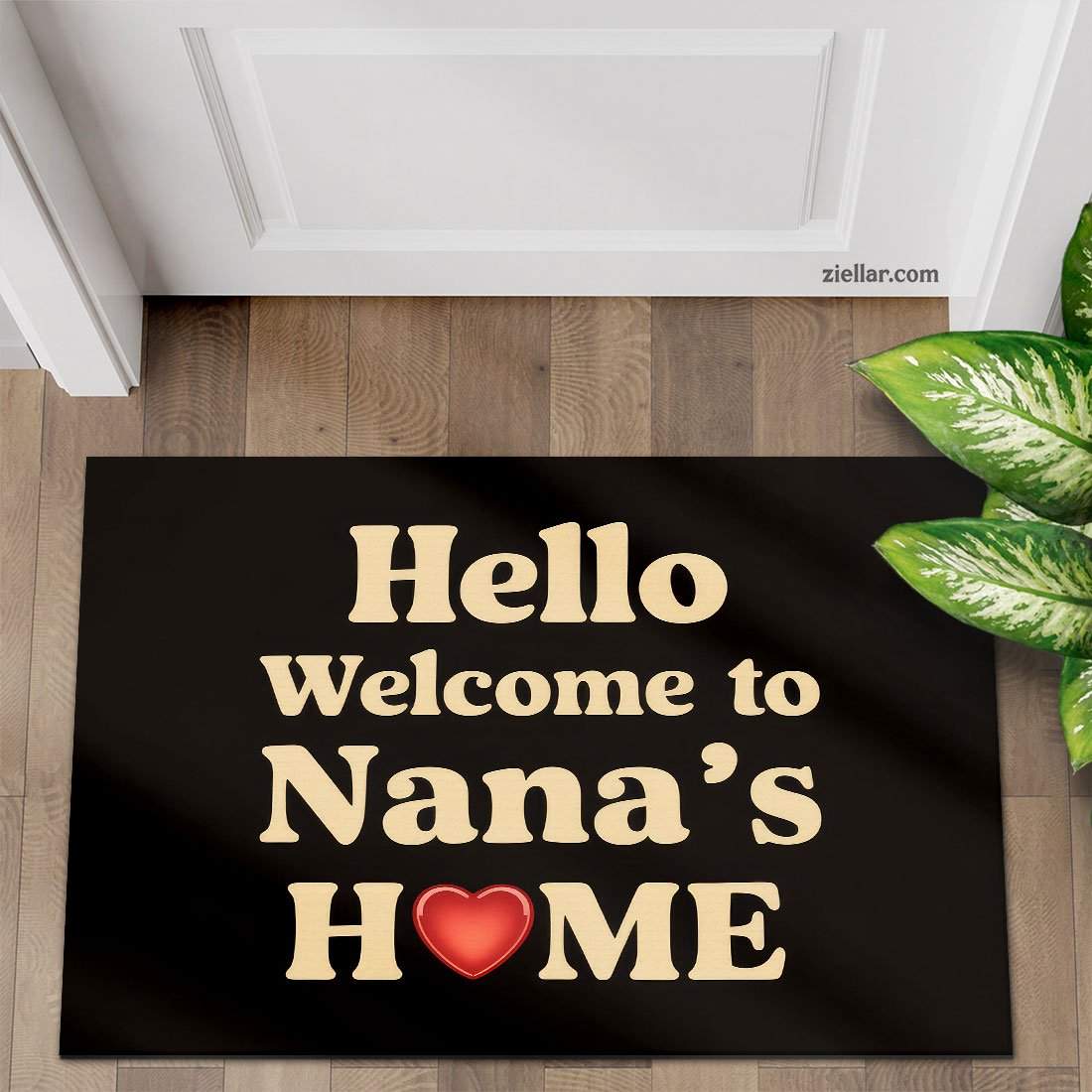 Personalized Doormat for Nana's Home, Black Background with Heart Accent