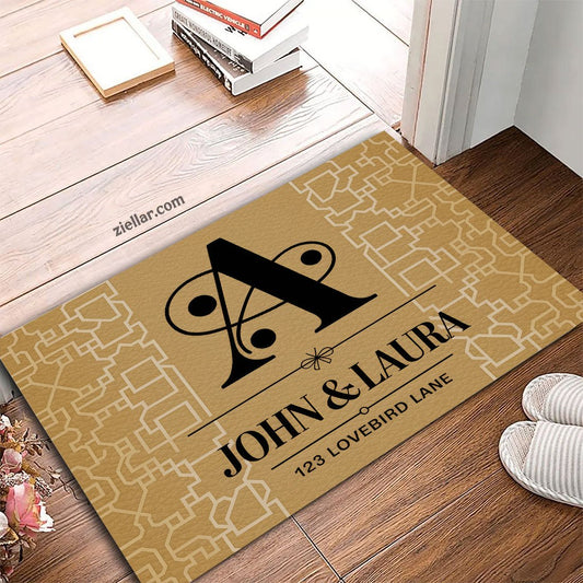 Personalized Initial A Family Doormat Custom Text Rug for Front Door Decor