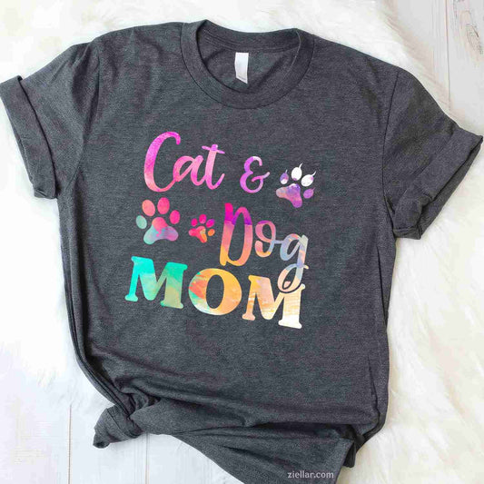 Pet Cat Dog Mom T-Shirt For Women, Mothers Day Vintage Graphic Tee For Adults Unisex