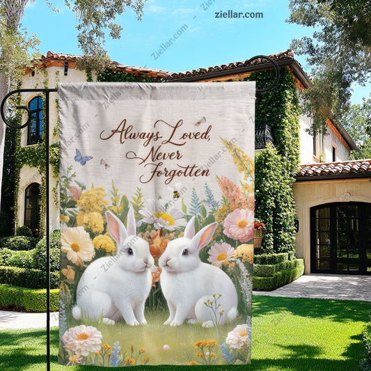 Pet Memorial Garden Flag Bunny Design, Always Loved Never Forgotten Yard Decor