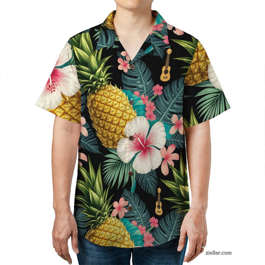 Pineapple and White Hibiscus Floral Hawaiian Shirts Gifts for Men and Women – Great for Luau and Island Getaways