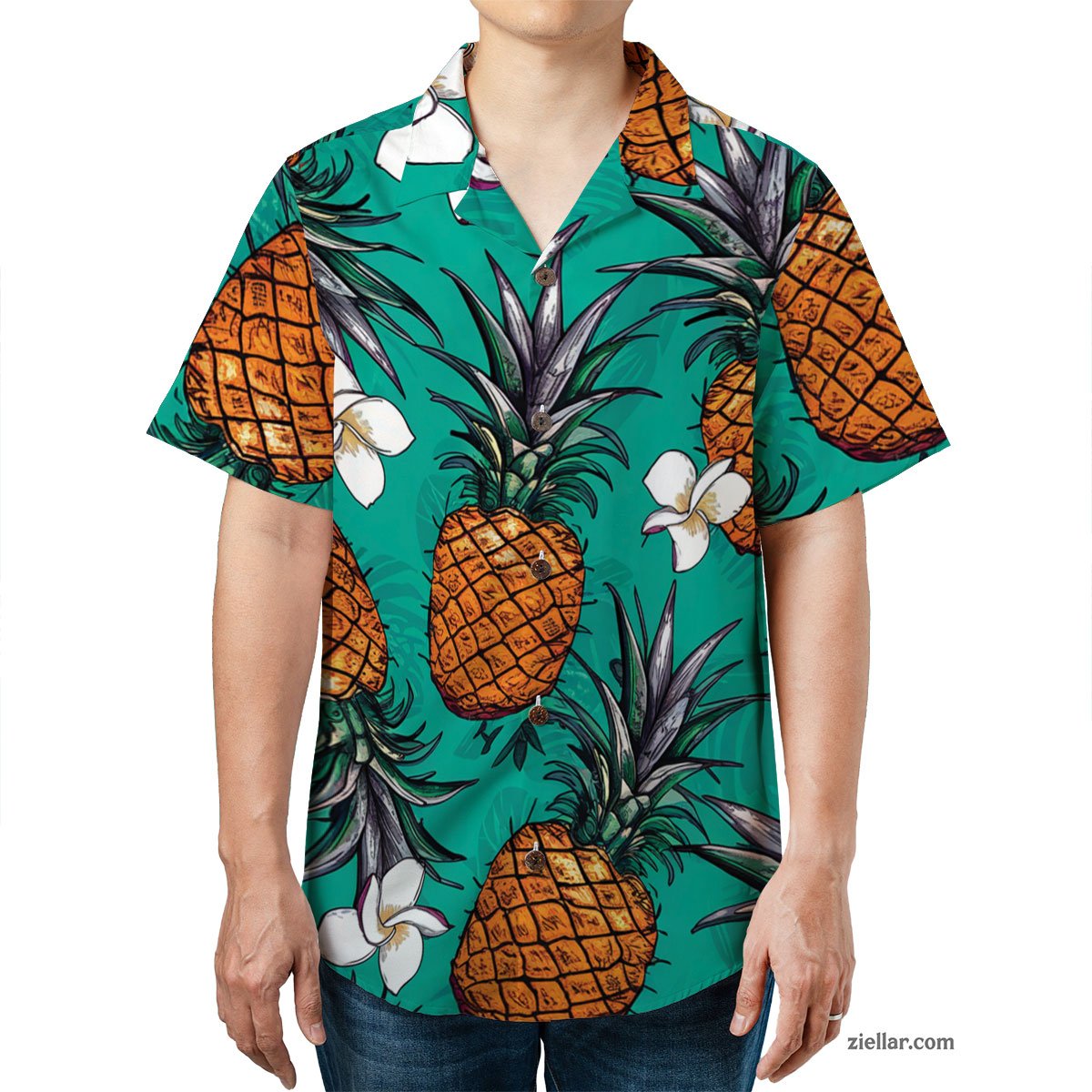Pineapple & Floral Hawaiian Shirt Tee, Aloha Short Sleeve Outfit Gift