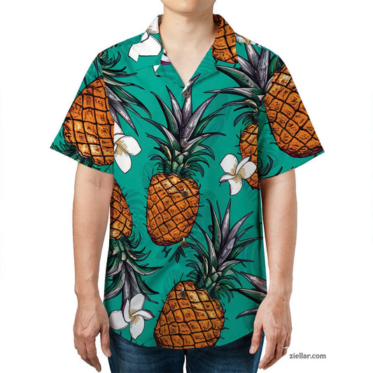 Pineapple & Floral Hawaiian Shirt Tee, Aloha Short Sleeve Outfit Gift