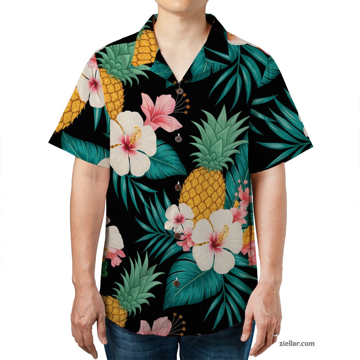 Pineapple White Hibiscus Floral Seamless Pattern Hawaiian Shirts Vacation Gifts – Tropical Vibes for Men and Women