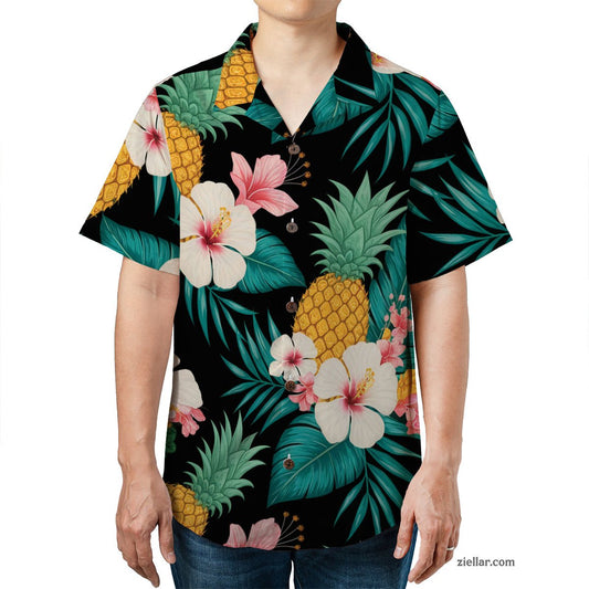 Pineapple White Hibiscus Floral Seamless Pattern Hawaiian Shirts Vacation Gifts – Tropical Vibes for Men and Women
