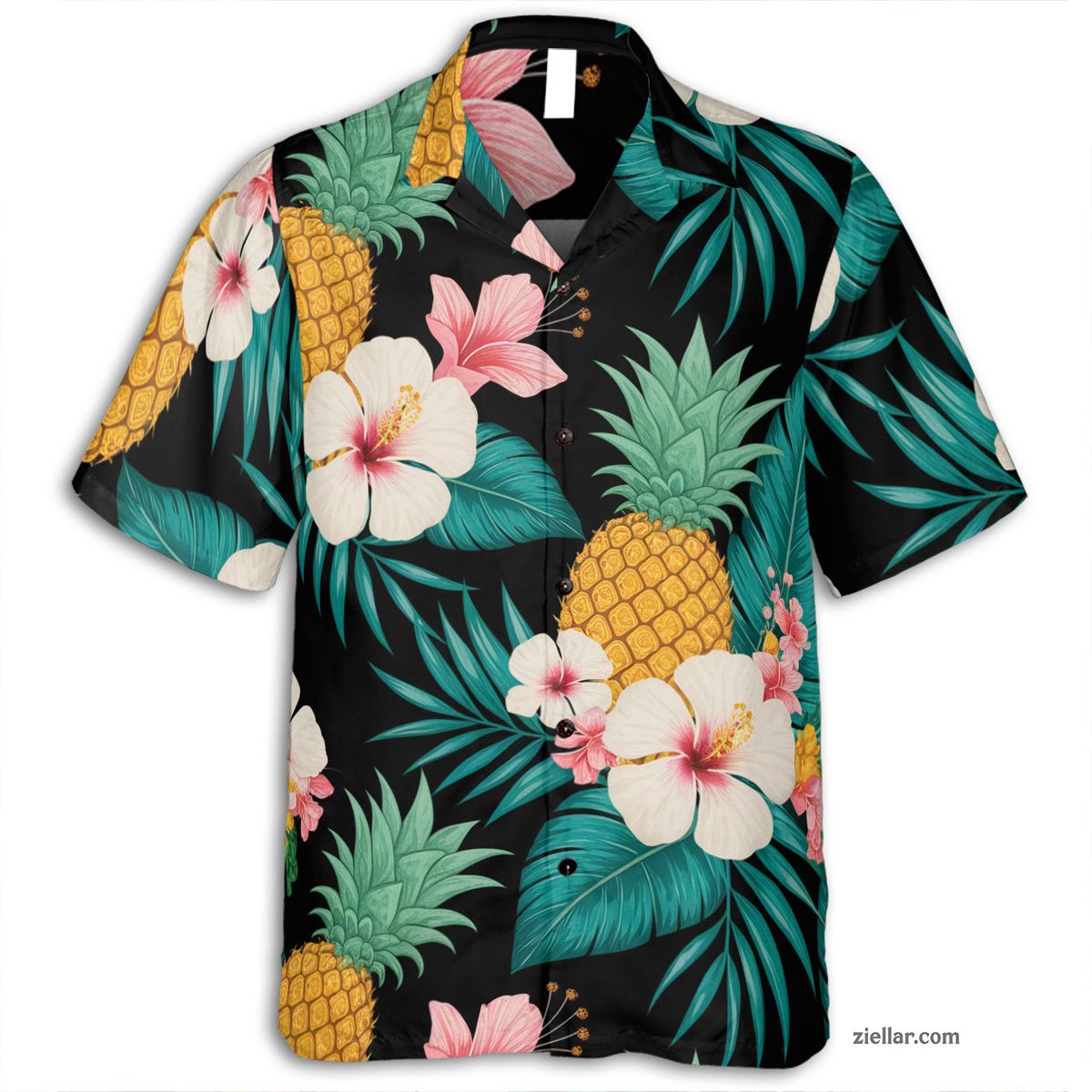 Pineapple White Hibiscus Floral Seamless Pattern Hawaiian Shirts Vacation Gifts – Tropical Vibes for Men and Women