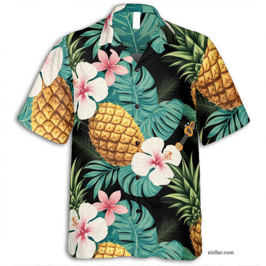 Pineapple and White Hibiscus Floral Seamless Pattern Hawaiian Shirts Gifts – Eye-Catching Vacation Ready Shirt