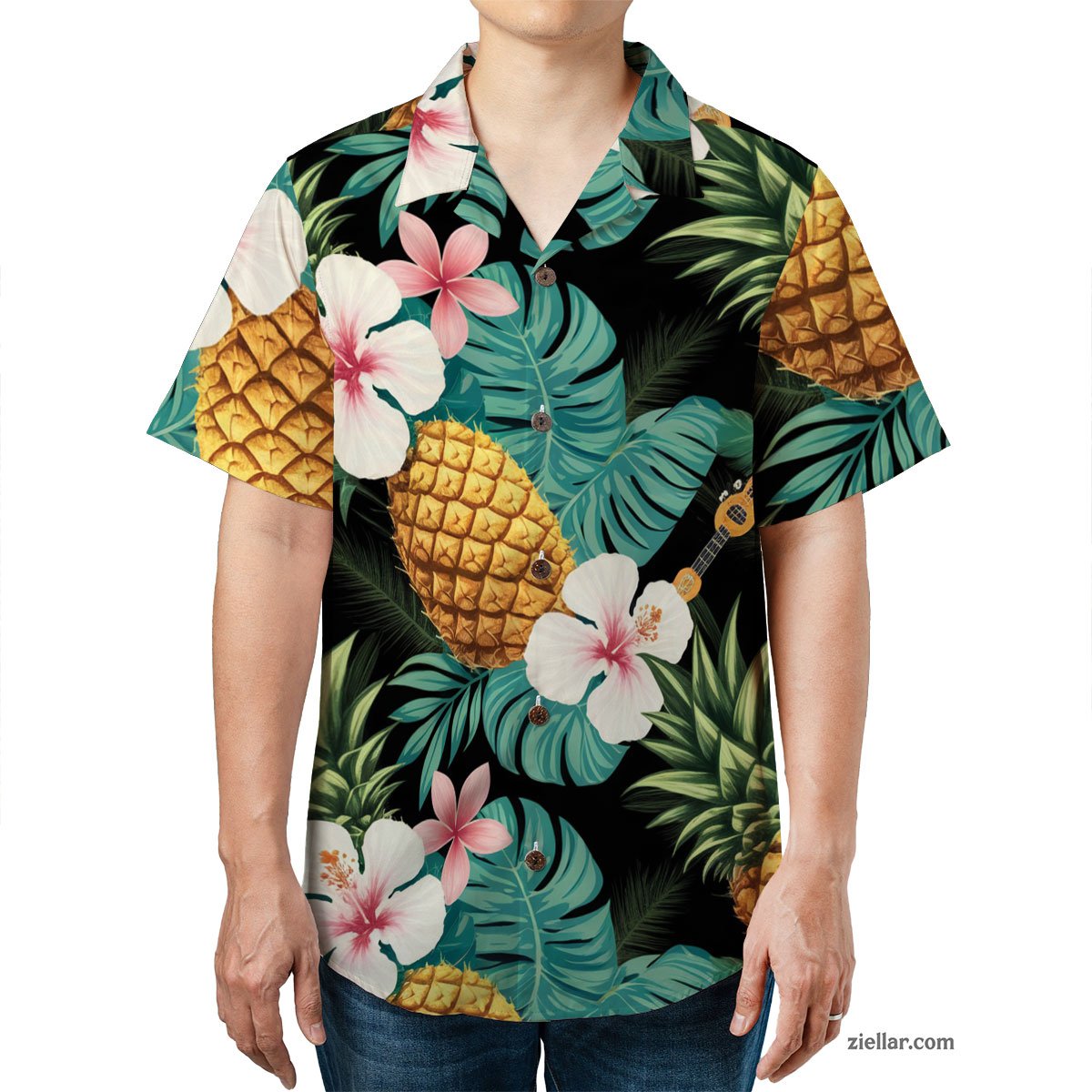 Pineapple and White Hibiscus Floral Seamless Pattern Hawaiian Shirts Gifts – Eye-Catching Vacation Ready Shirt