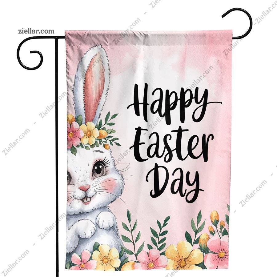 Pink Happy Easter Bunny Garden Flag 12x18 Inch, Double Sided Rabbit Yard Decor