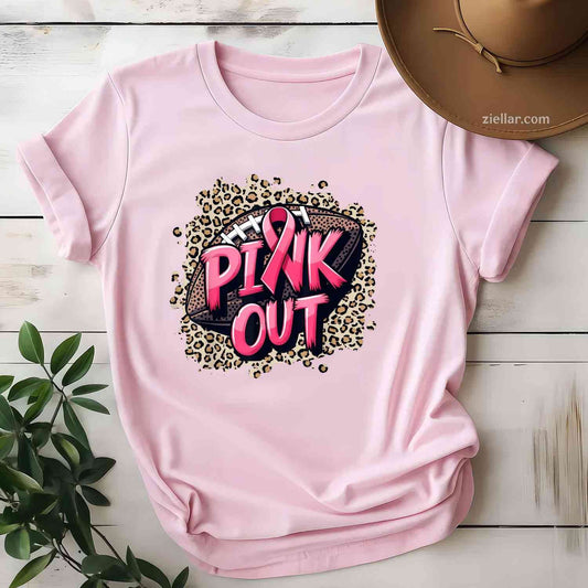 Pink Out American Football Leopard Tackle Breast Cancer 2024 Funny Graphic Tee and T-Shirt Gift for Adults Men Women Unisex