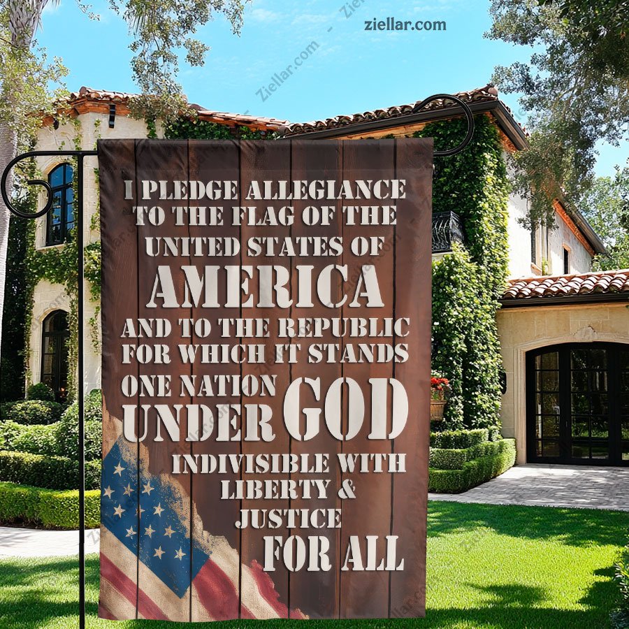 Pledge of Allegiance Garden Flag Rustic Wood Look Patriotic Outdoor Yard Decor