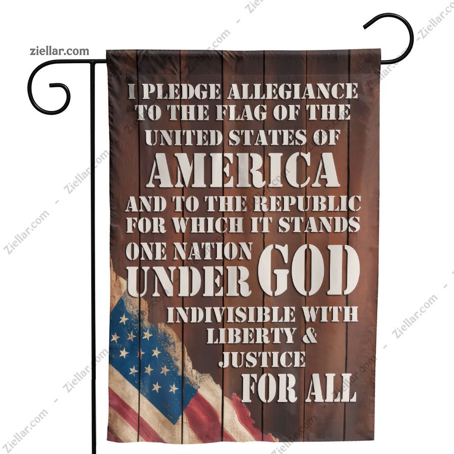 Pledge of Allegiance Garden Flag Rustic Wood Look Patriotic Outdoor Yard Decor