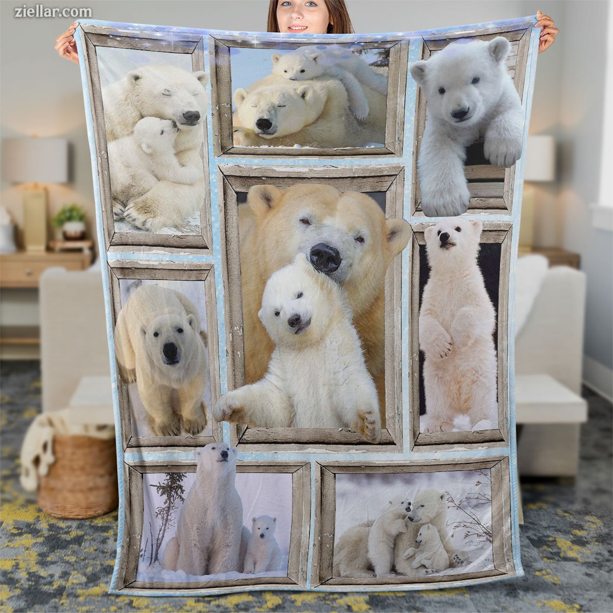 Polar Bear Family Quilt Blanket, Fleece Blanket Cozy Wildlife Animal Gift for Nature Lover