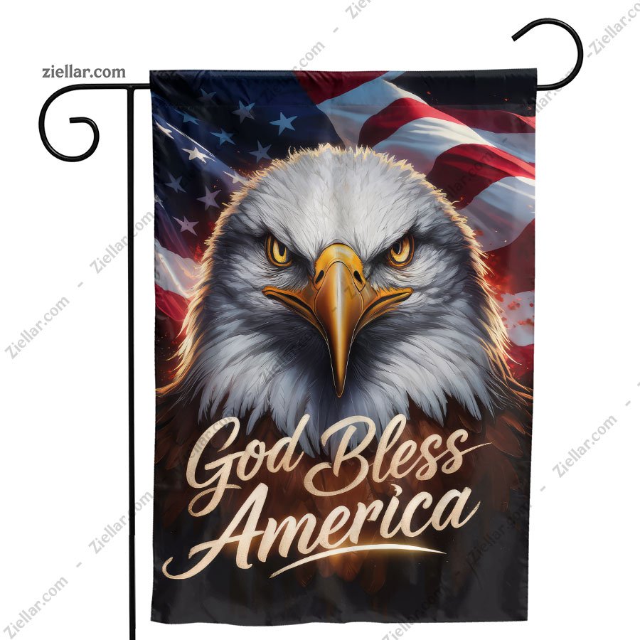 Powerful Bald Eagle and Waving American Flag Symbol of Freedom and Strength