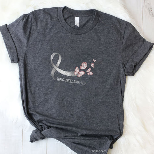 Pretty White Ribbon Support Lung Cancer Awareness T-Shirt