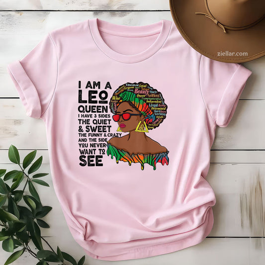 Proud Afro Leo Queen Tee and T-Shirt, July August Zodiac Birthday Gift T-Shirt for Women Adults