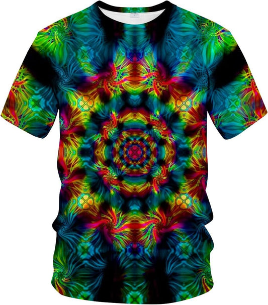 Psychedelic Trippy Art Tee for Men, Cool 3D T-Shirt with Colorful Optical Illusion Style Print