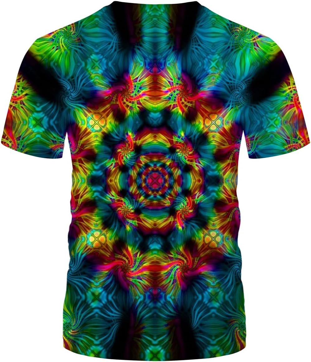 Psychedelic Trippy Art Tee for Men, Cool 3D T-Shirt with Colorful Optical Illusion Style Print