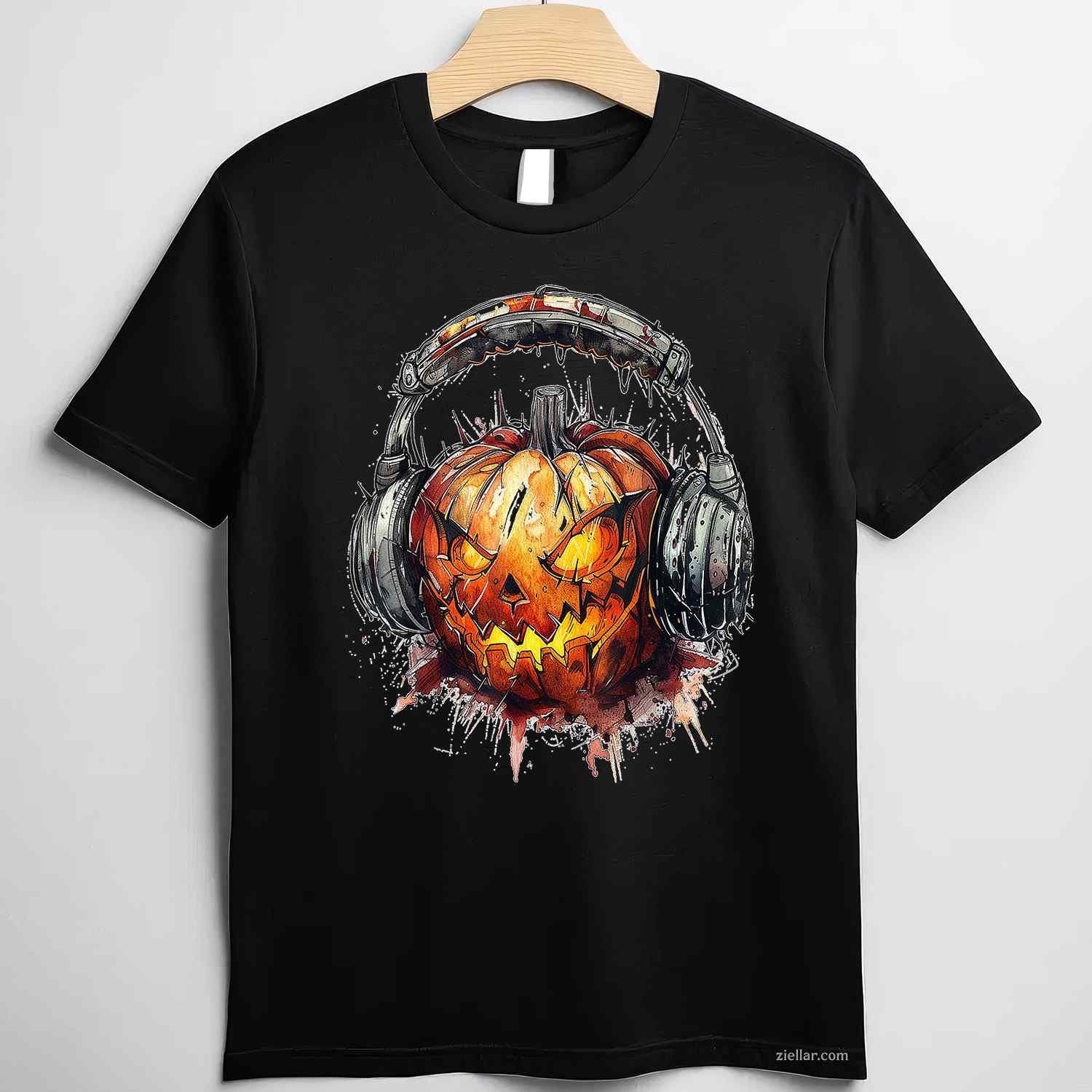 Pumpkin Costume Halloween Graphic Headphone Art Pumpkin Tee, Halloween T-Shirt for Men Women Adults Unisex, Vintage Retro Graphic, Funny Novelty Gift