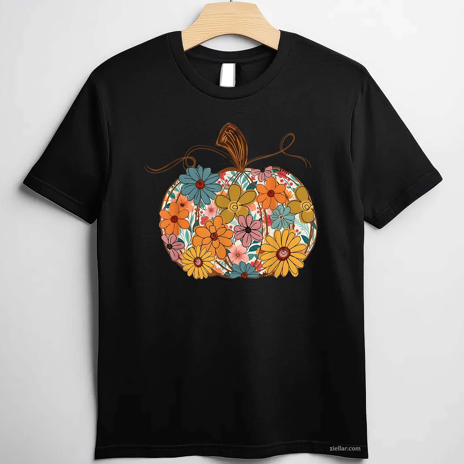 Pumpkin Floral Autumn Fall Season Wildflower Thanksgiving T-Shirt and Tee for Adults Men Women Unisex Tee Gift