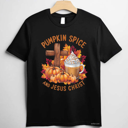 Pumpkin Spice And Jesus Christ Funny Fall Christian T-Shirt and Tee for Adults Men Women Unisex