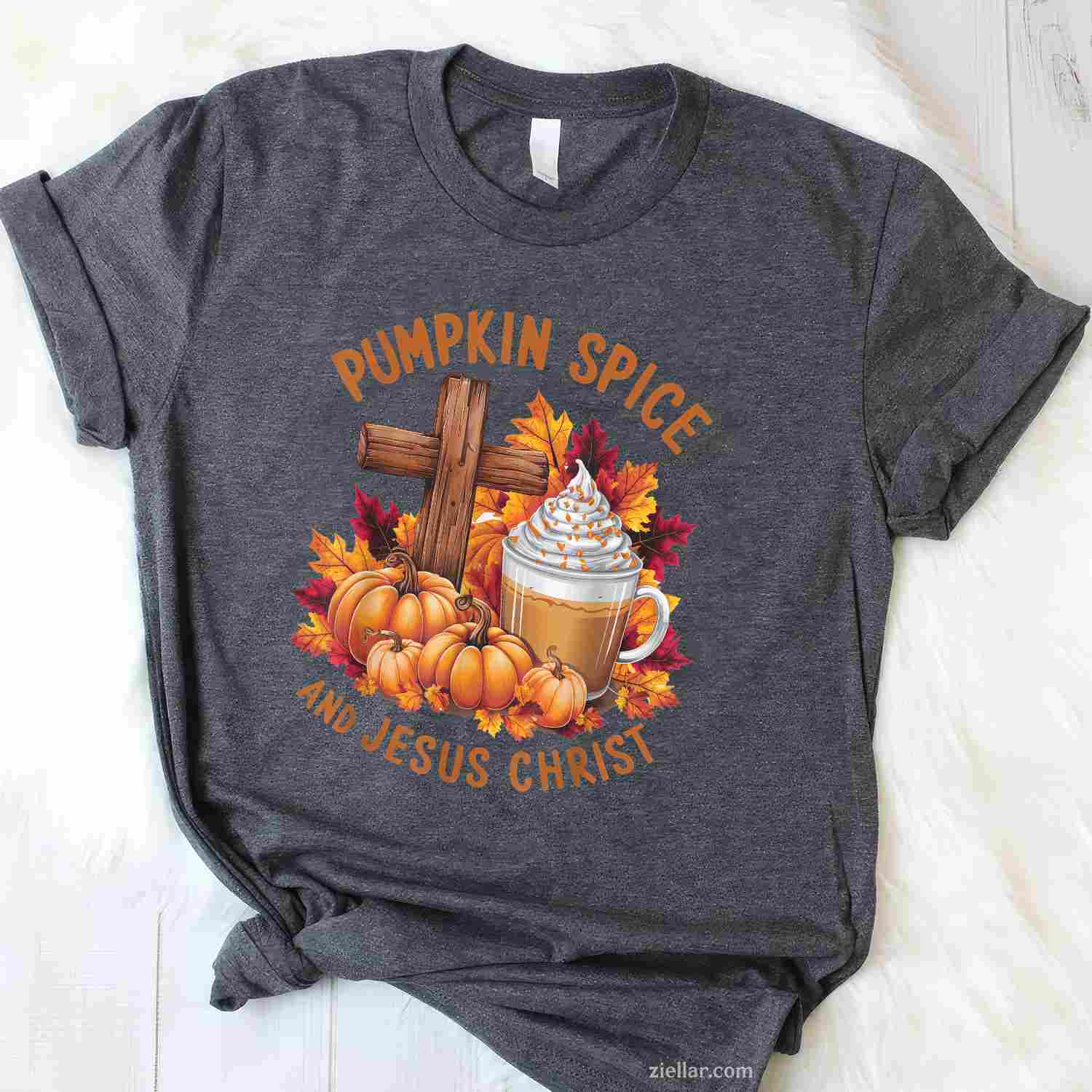 Pumpkin Spice And Jesus Christ Funny Fall Christian T-Shirt and Tee for Adults Men Women Unisex