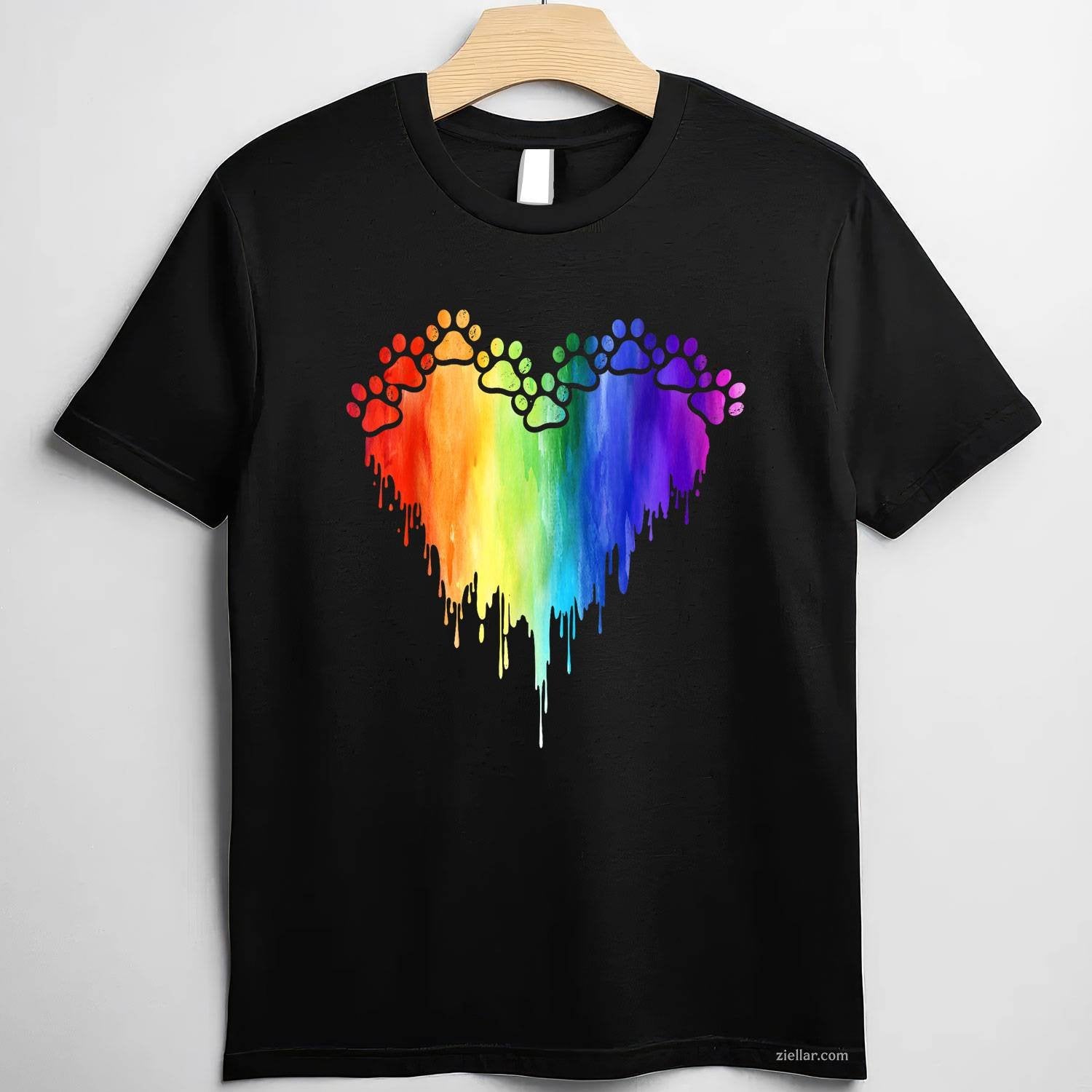 Puppy Lover Rainbow Paw Heart T-Shirt, Colorful Decor Dog Vintage Graphic Tee For Adults